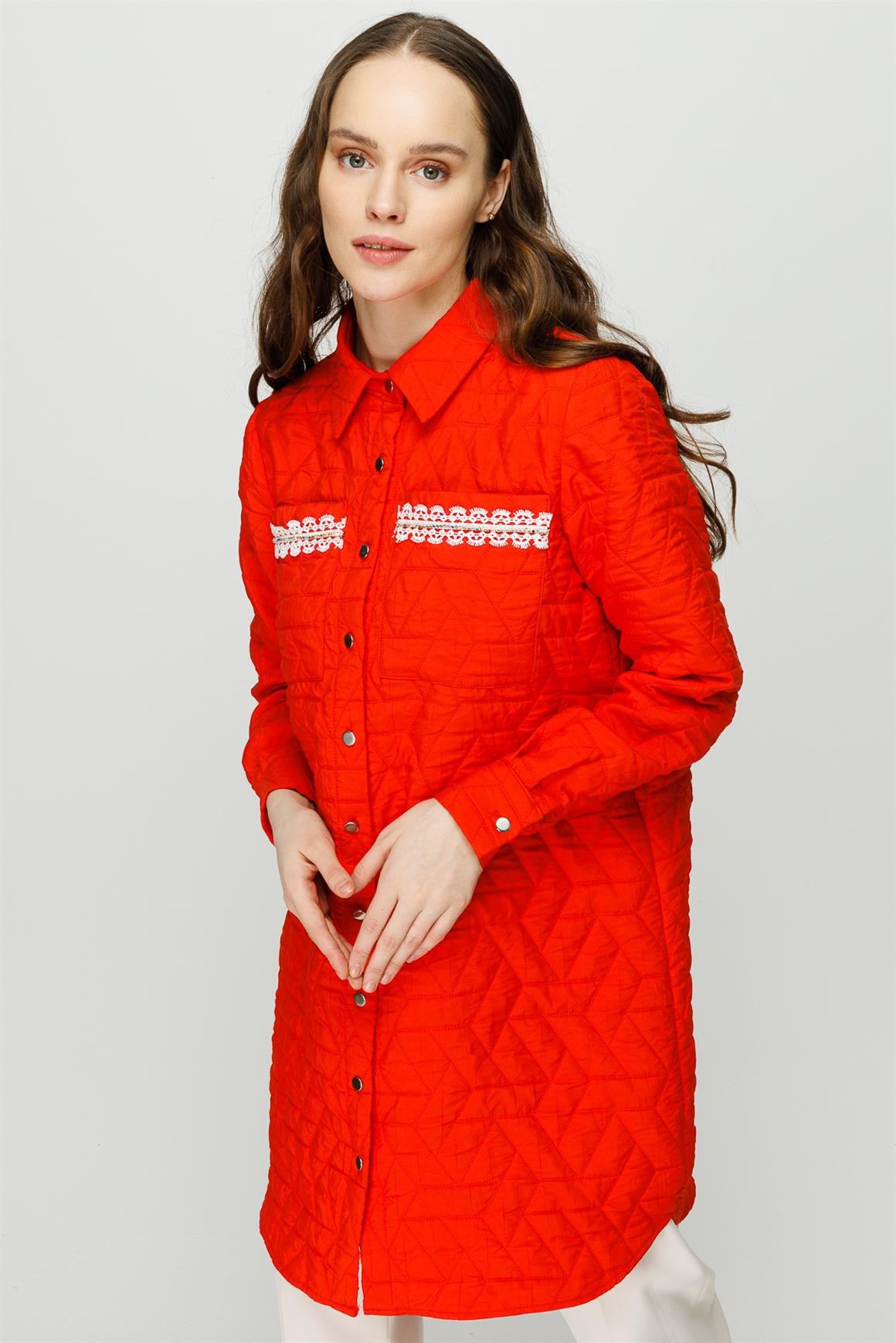 Hafif Kumaş Çift Cepli Fisto Detaylı Giy Çık Ceket  Oranj