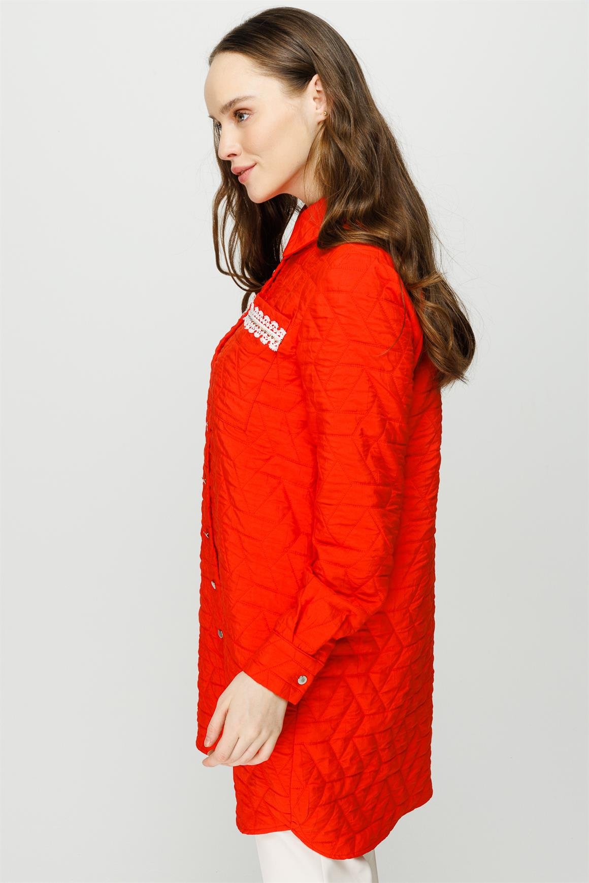 Hafif Kumaş Çift Cepli Fisto Detaylı Giy Çık Ceket  Oranj