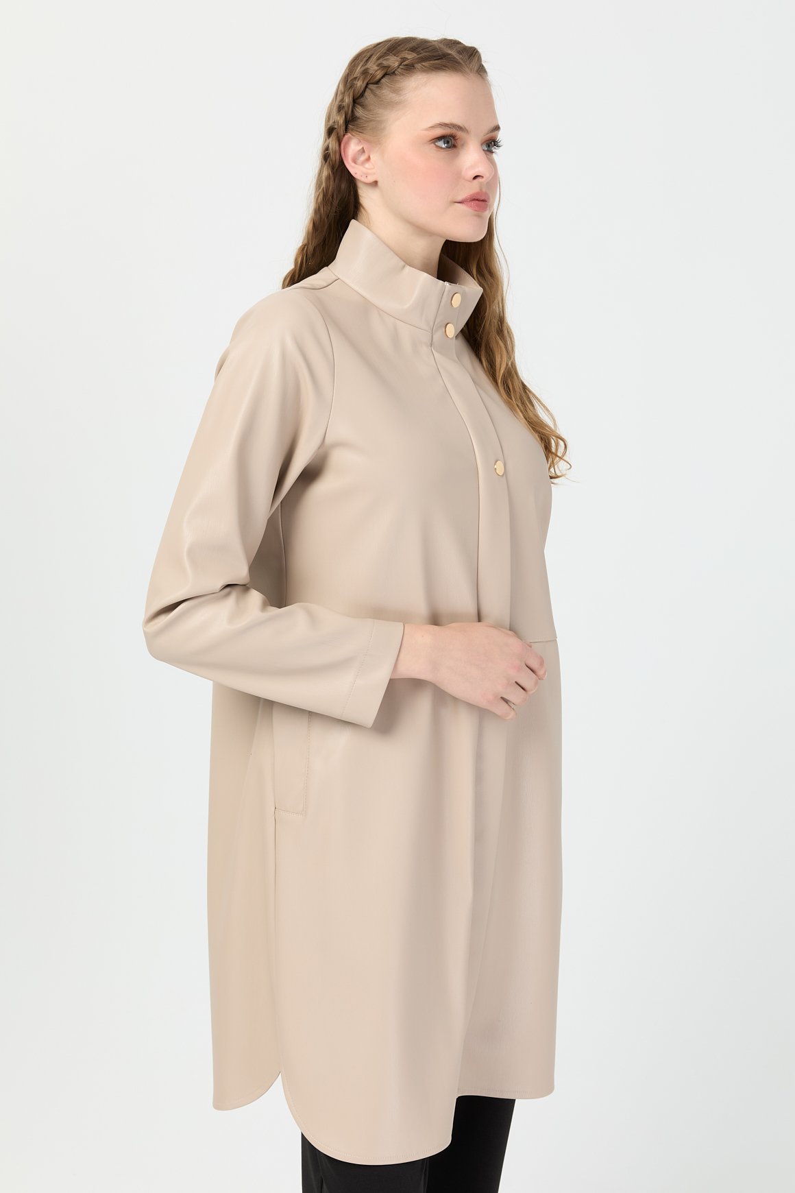 İçi Nubuk Kaplı Deri Ceket Mont  Bej