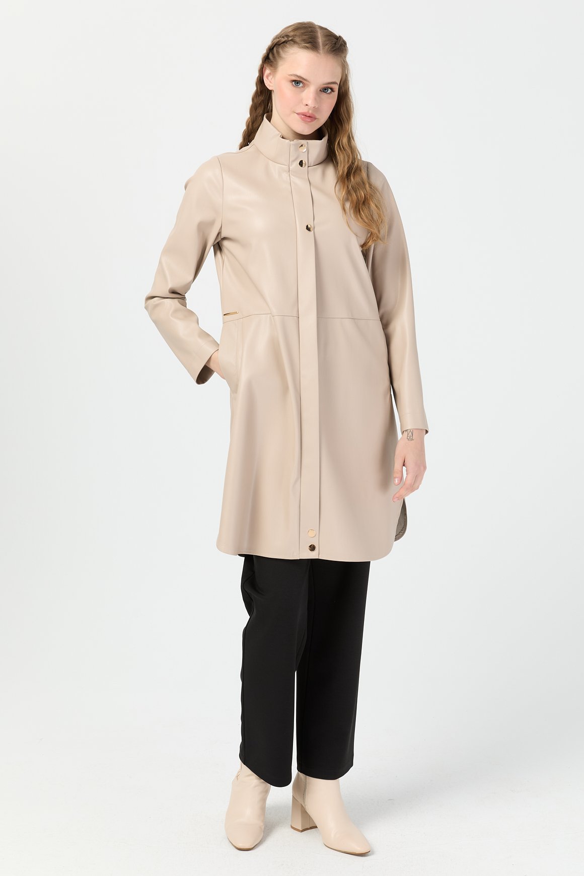 İçi Nubuk Kaplı Deri Ceket Mont  Bej