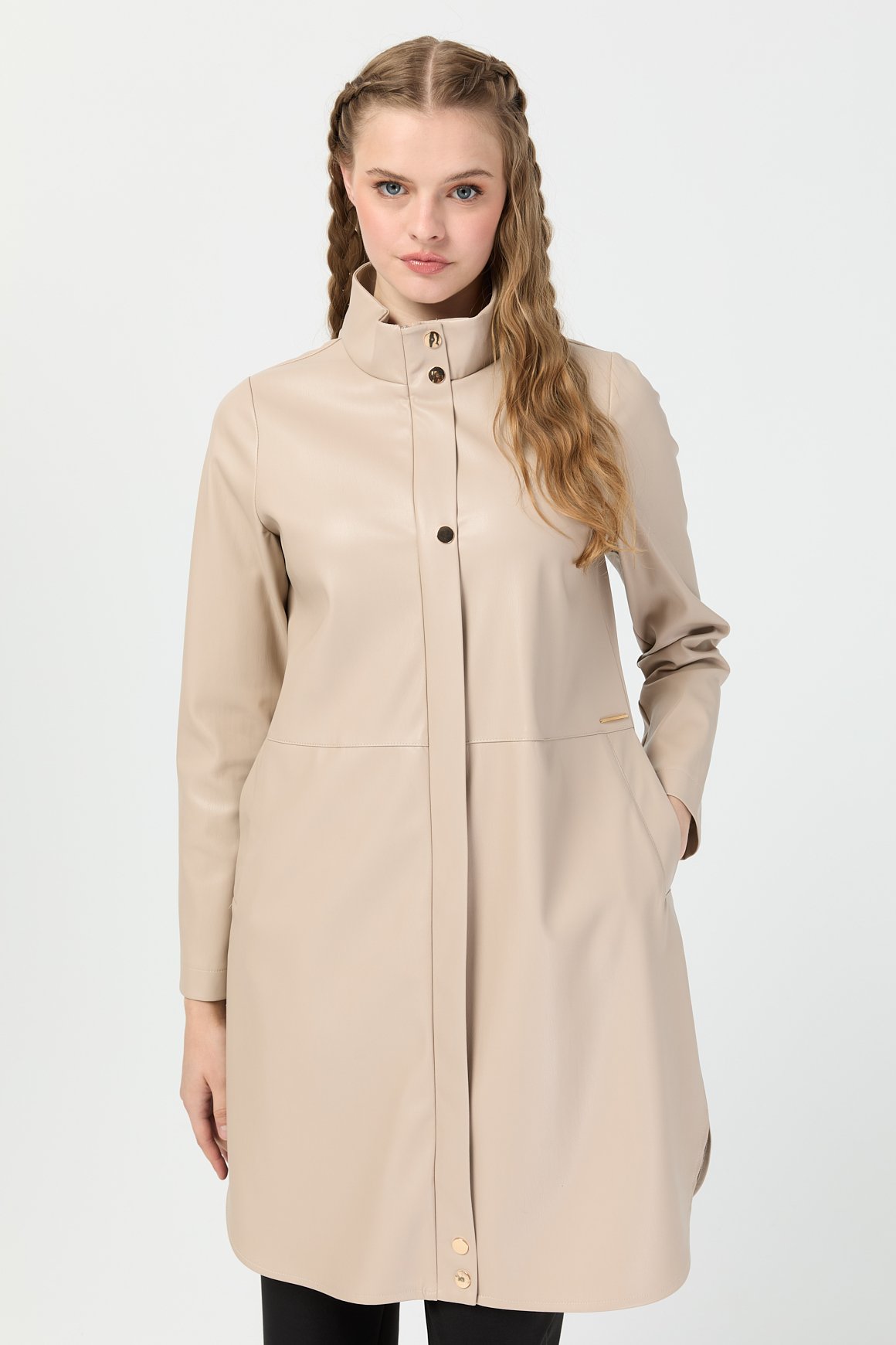 İçi Nubuk Kaplı Deri Ceket Mont  Bej