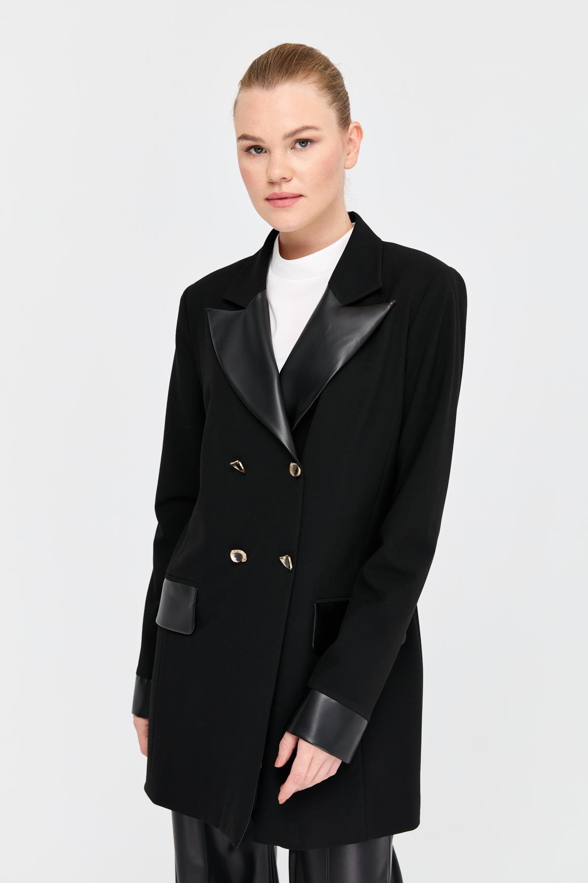 Kırlangıç Deri Yakalı Ceket  Siyah