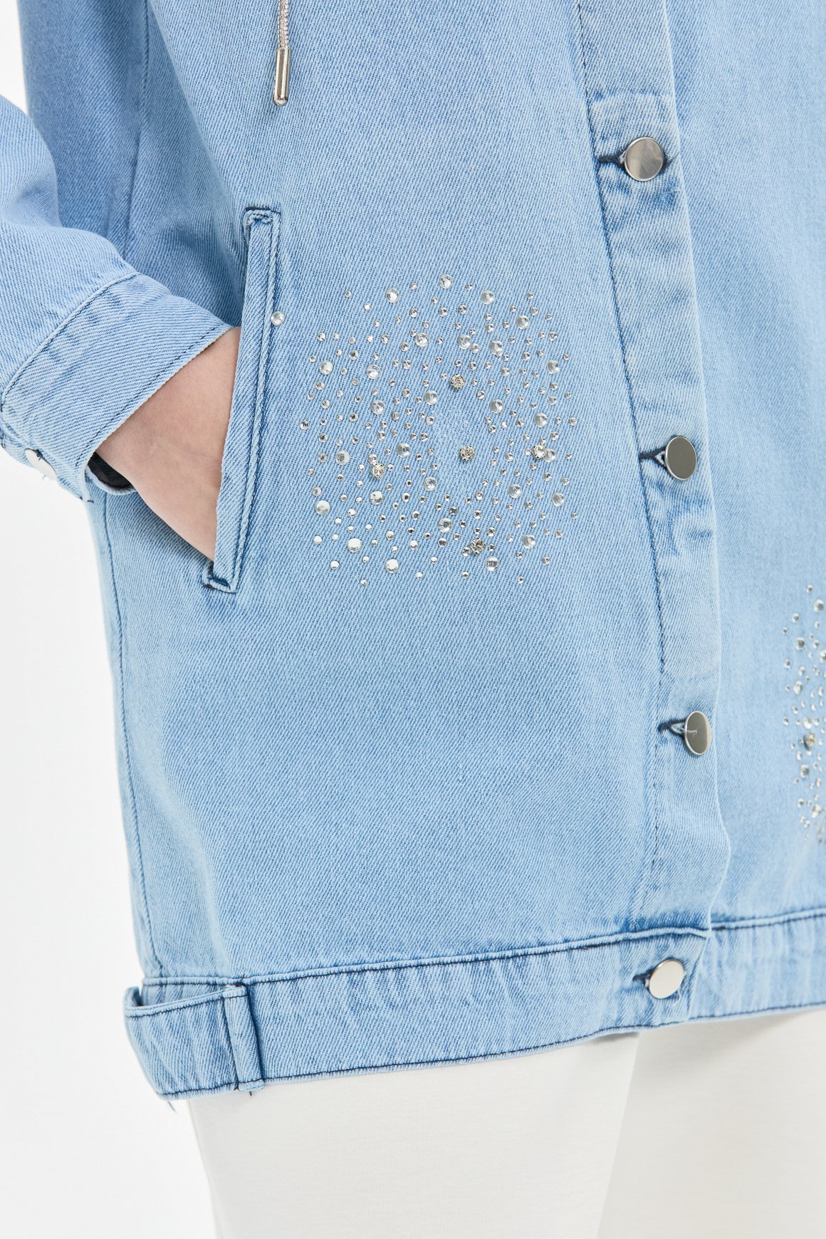 Taş İp Detaylı Çakmalı Kot Ceket  Mavi