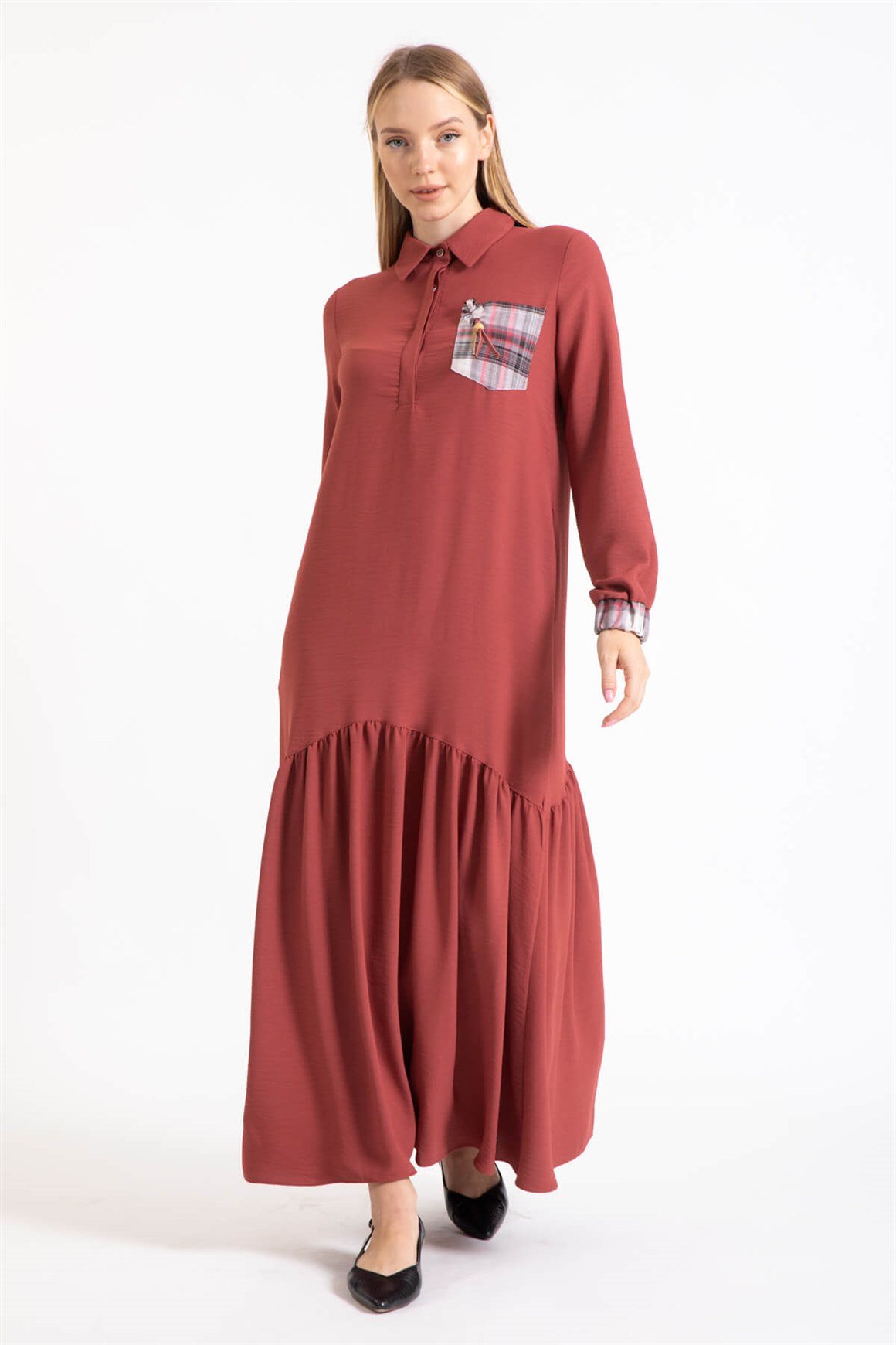 Aerobin Kumaş Rahat Elbise  Gül Kurusu