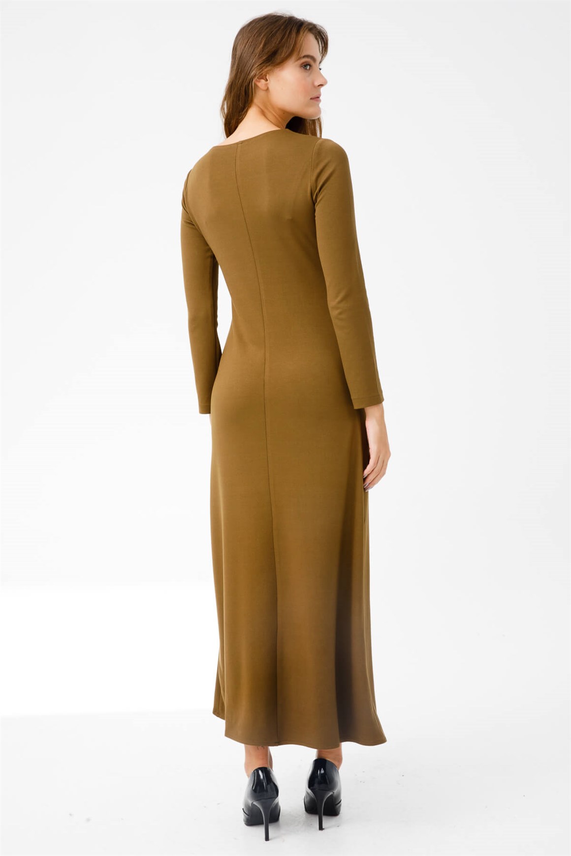Asimetrik Cıt Cıt Aksesuarlı Elbise  Haki