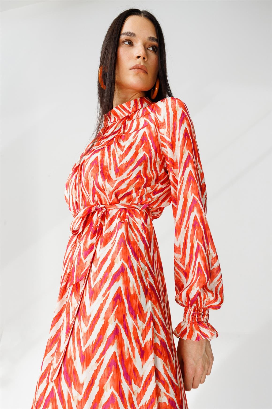 Emprime Desenli Elbise  Oranj