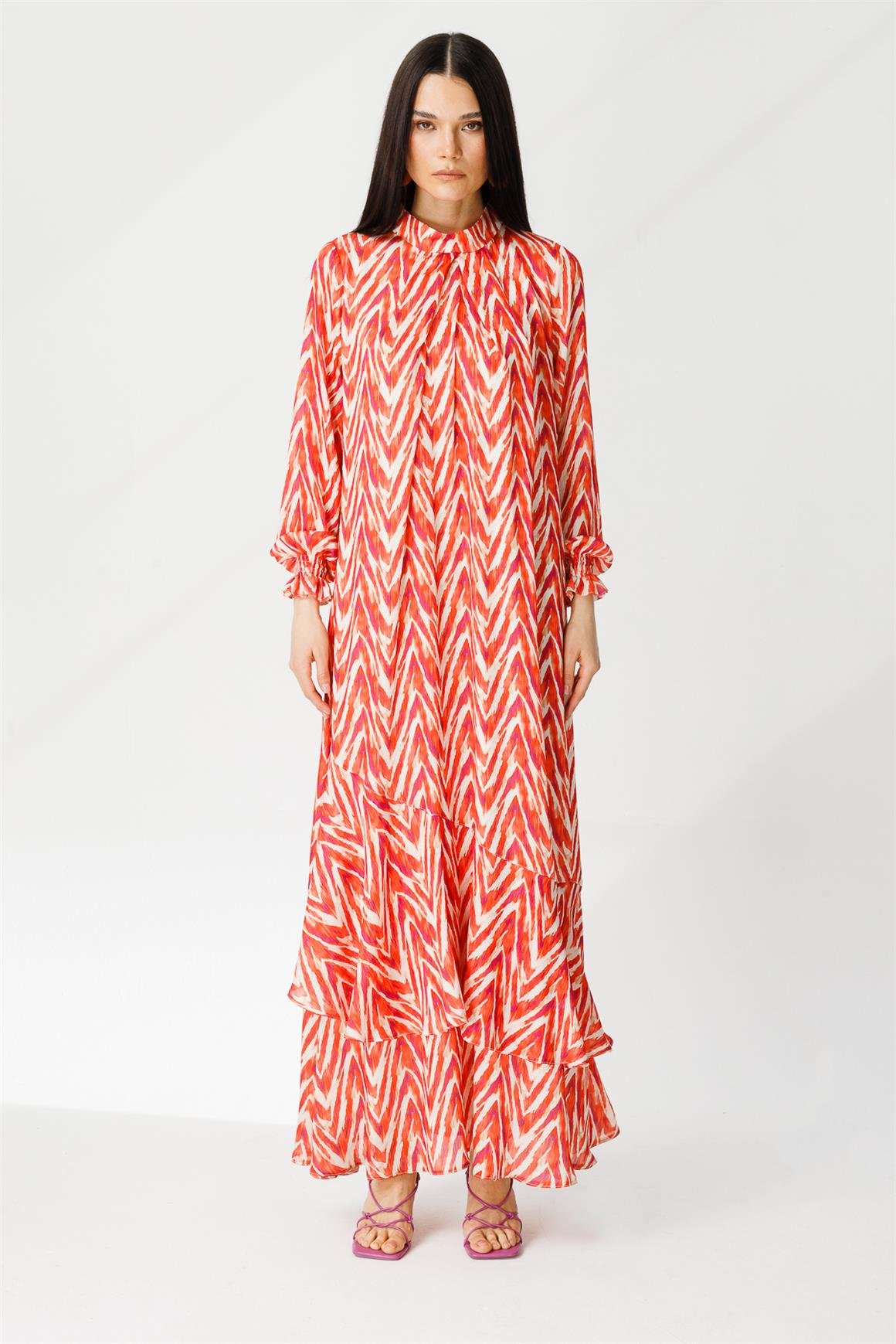 Emprime Desenli Elbise  Oranj