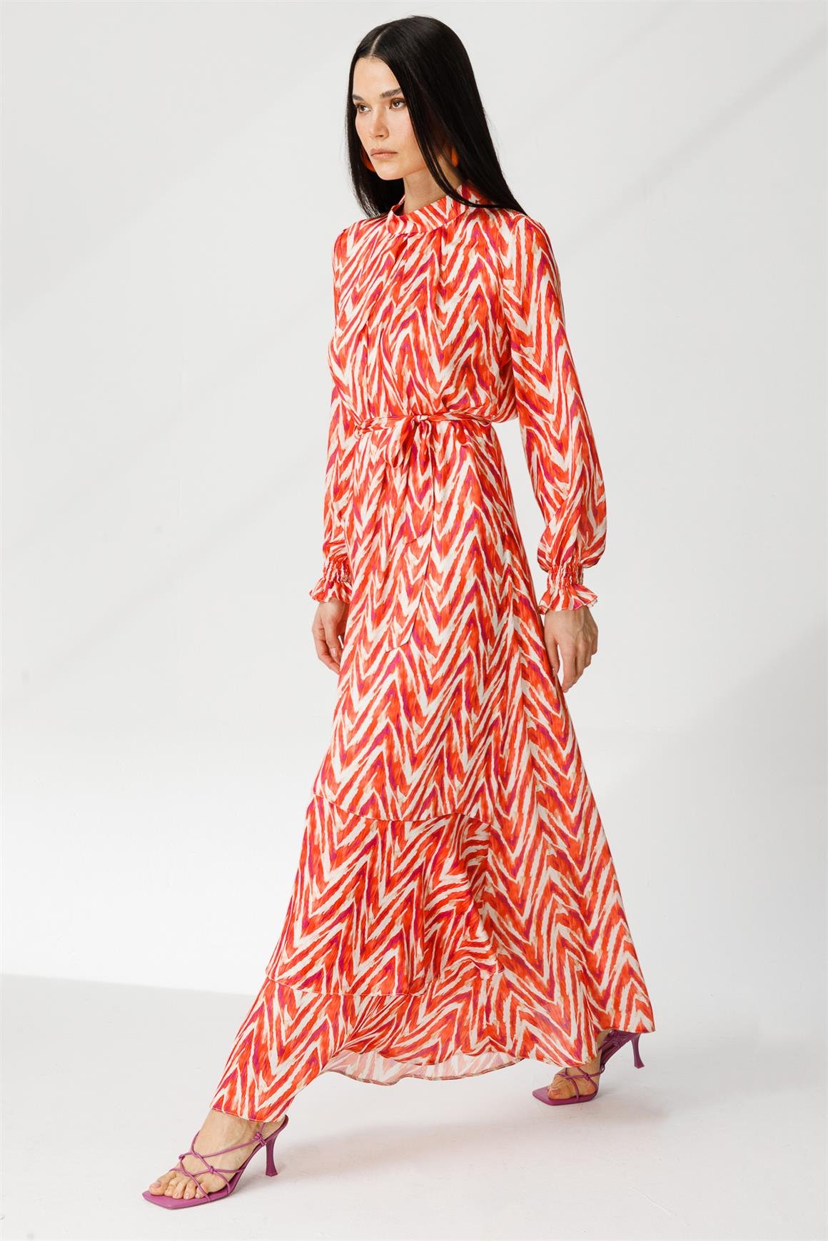 Emprime Desenli Elbise  Oranj