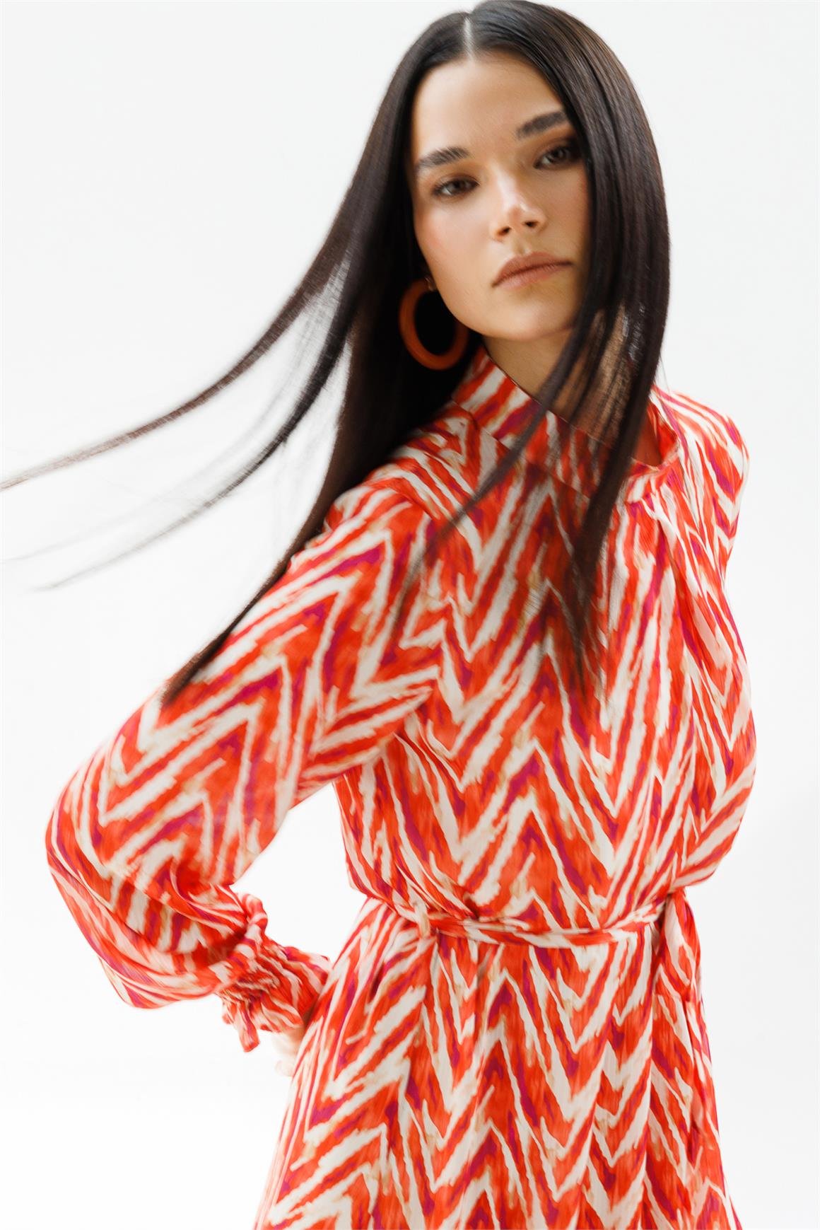 Emprime Desenli Elbise  Oranj