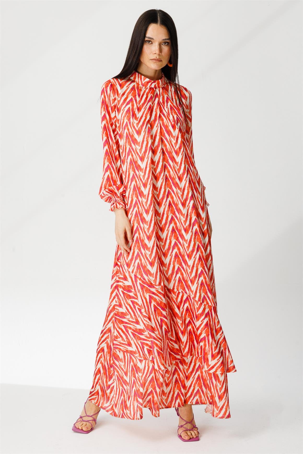 Emprime Desenli Elbise  Oranj