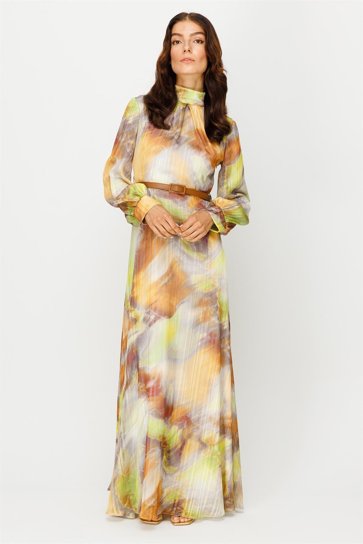 Emprime Puan Desenli Elbise  Yeşil