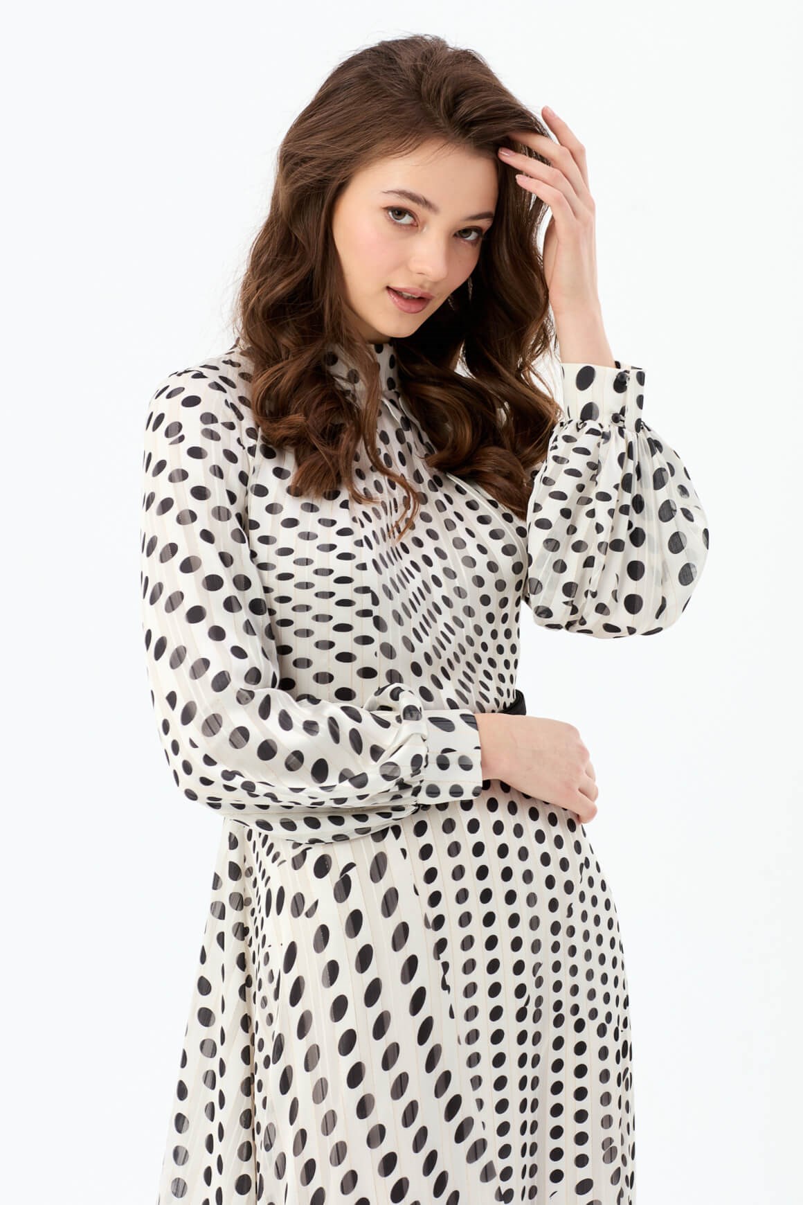 Emprime Puan Desenli Elbise  Siyah