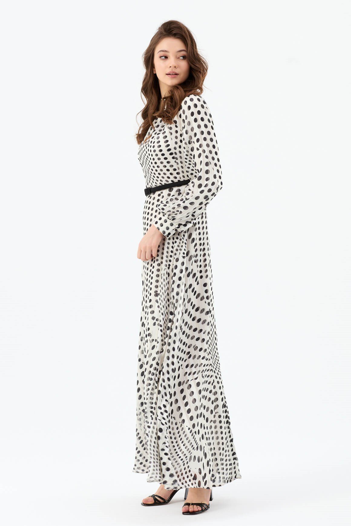 Emprime Puan Desenli Elbise  Siyah