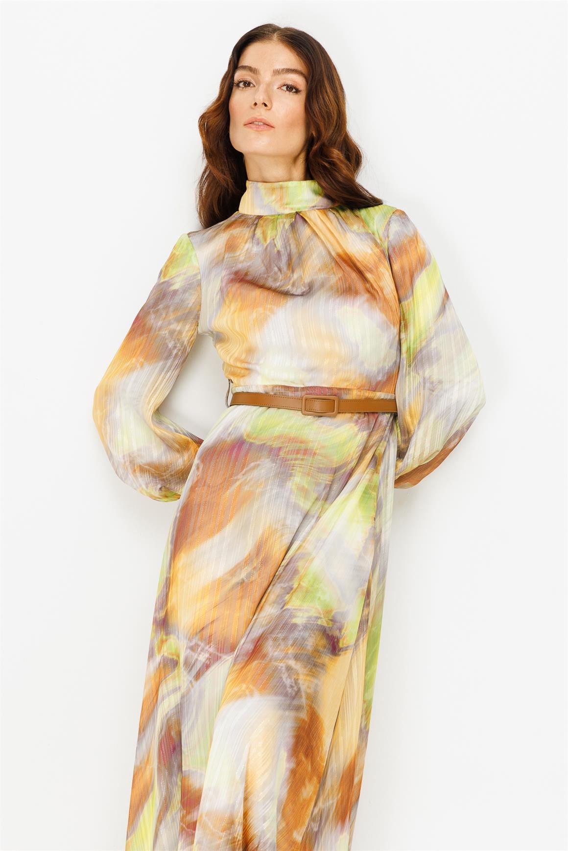 Emprime Puan Desenli Elbise  Yeşil