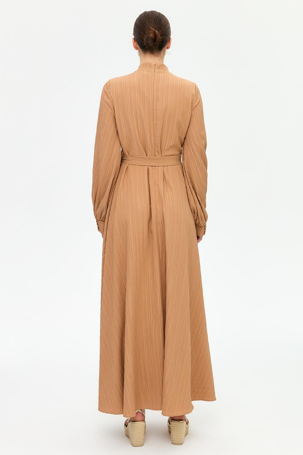 Flared Dress with Necklace Detail - Camel