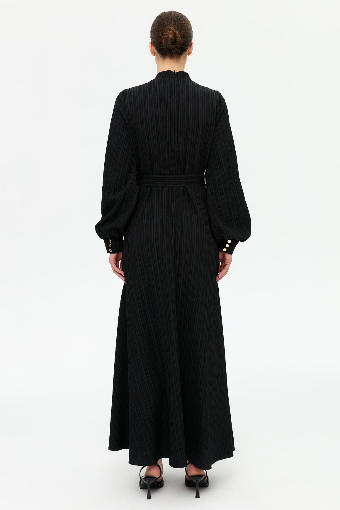 Flared Dress with Necklace Detail - Black