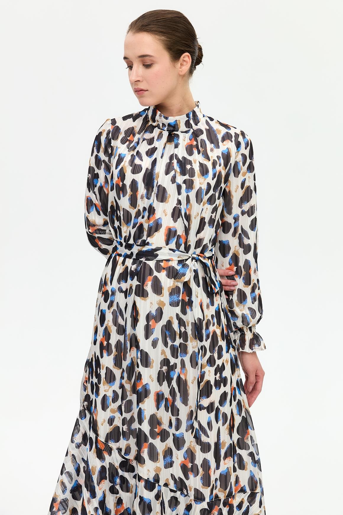 Leke Desenli Empirime Elbise  Ekru