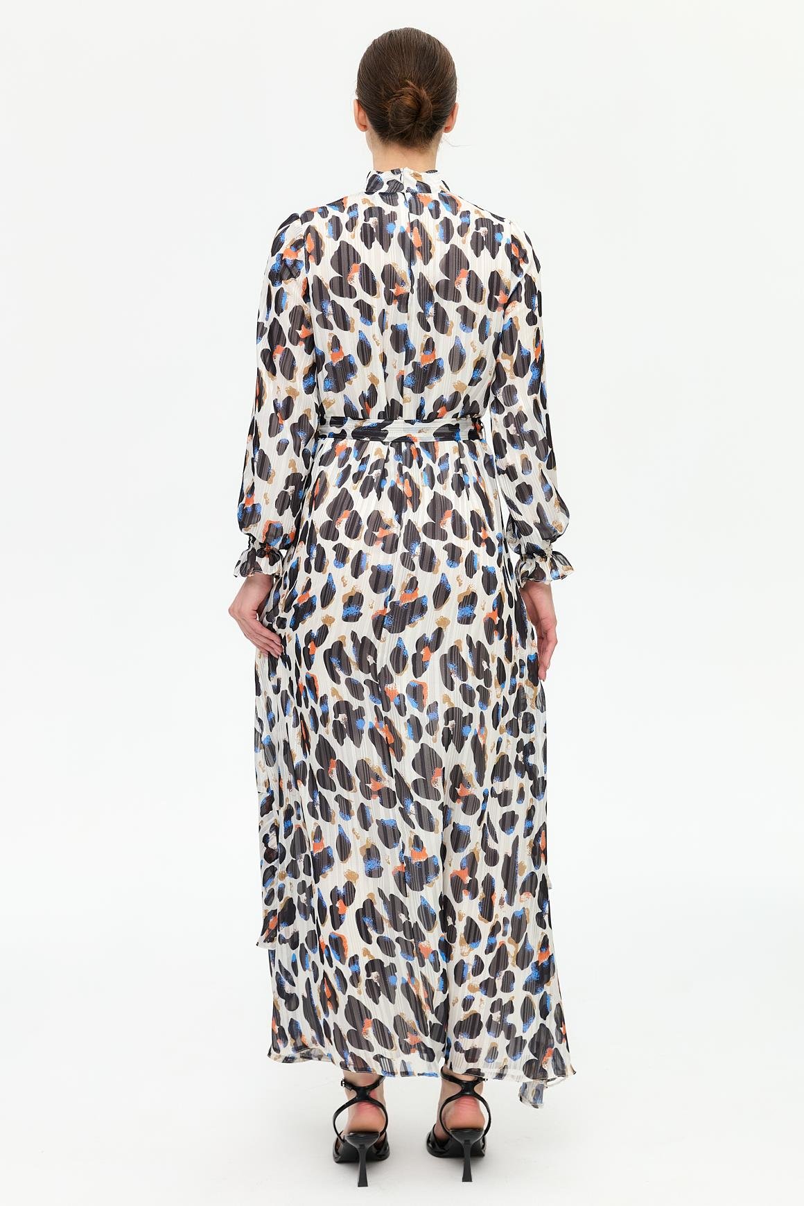 Leke Desenli Empirime Elbise  Ekru