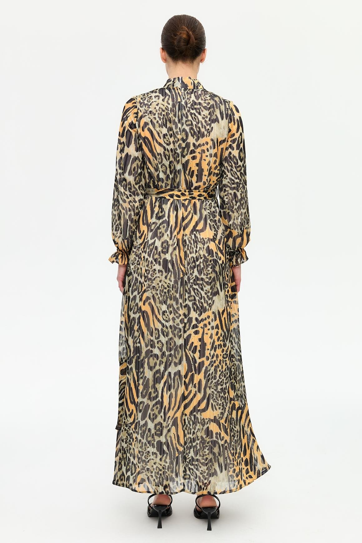 Leopar Desenli Empirime Elbise  Kahve
