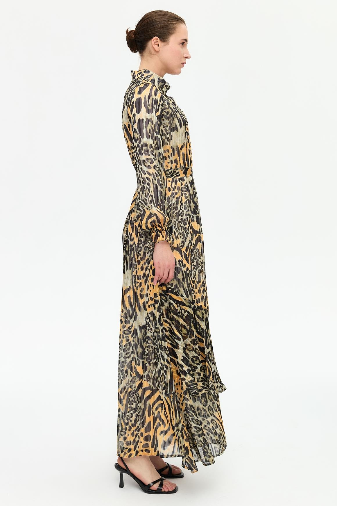 Leopar Desenli Empirime Elbise  Kahve