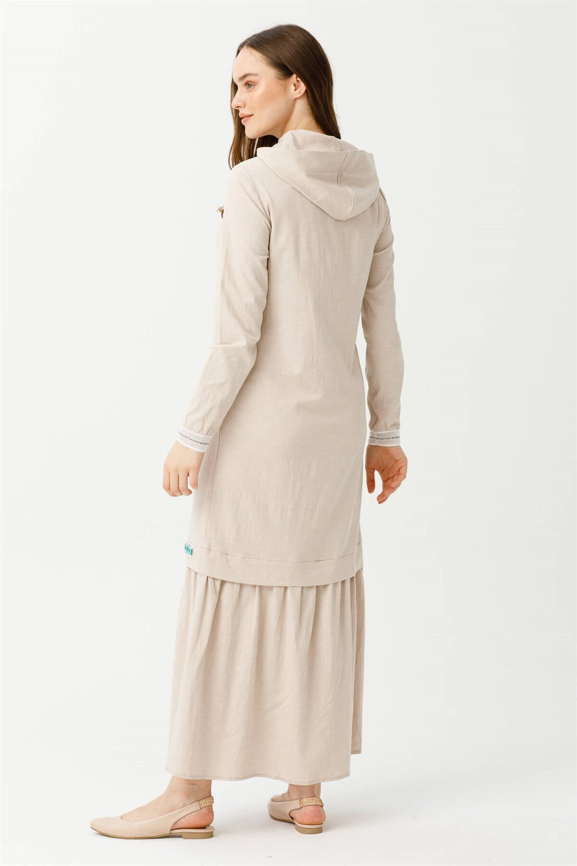Pamuk Keten Kumaştan Rahat Kullanımlı Elbise  Bej