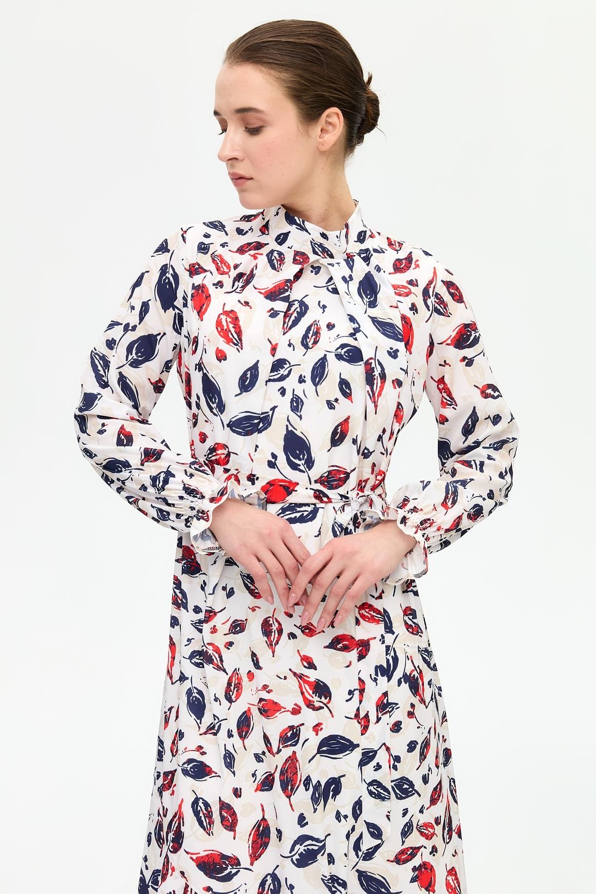 Yaprak Desenli Empirime Elbise  Laci