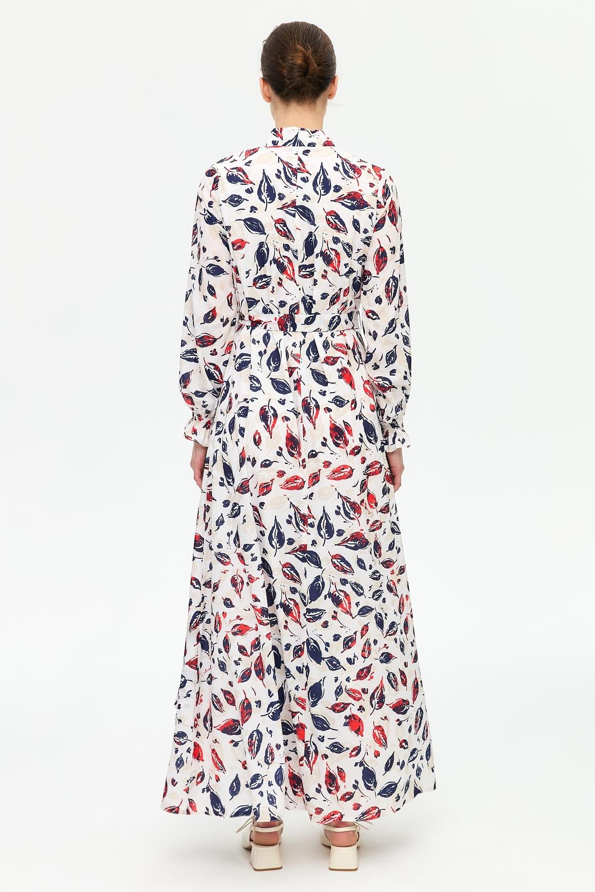 Yaprak Desenli Empirime Elbise  Laci