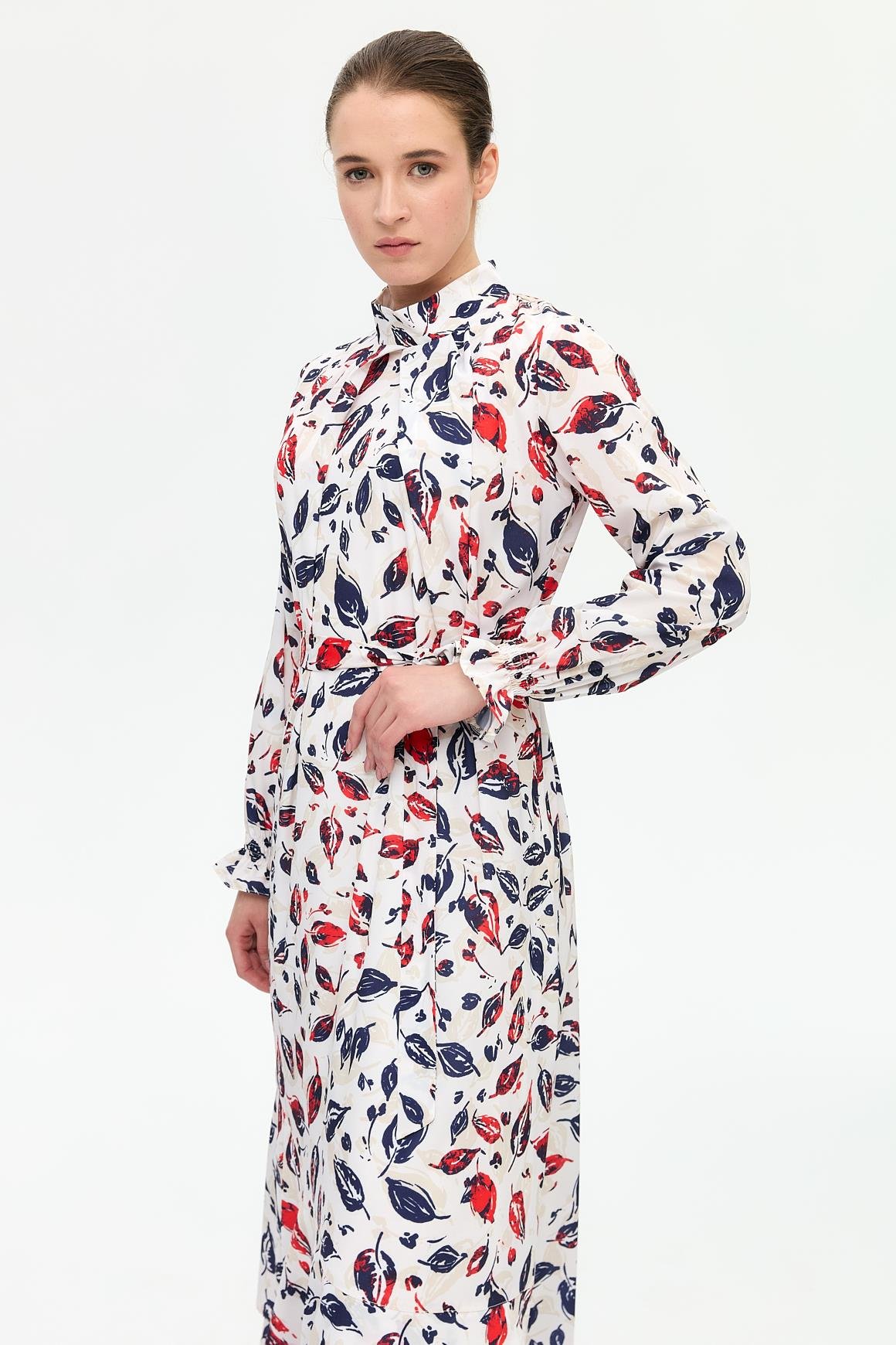 Yaprak Desenli Empirime Elbise  Laci