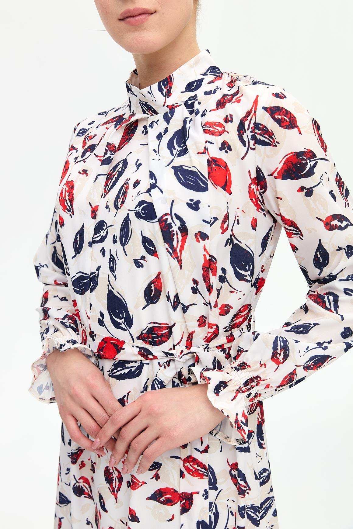 Yaprak Desenli Empirime Elbise  Laci