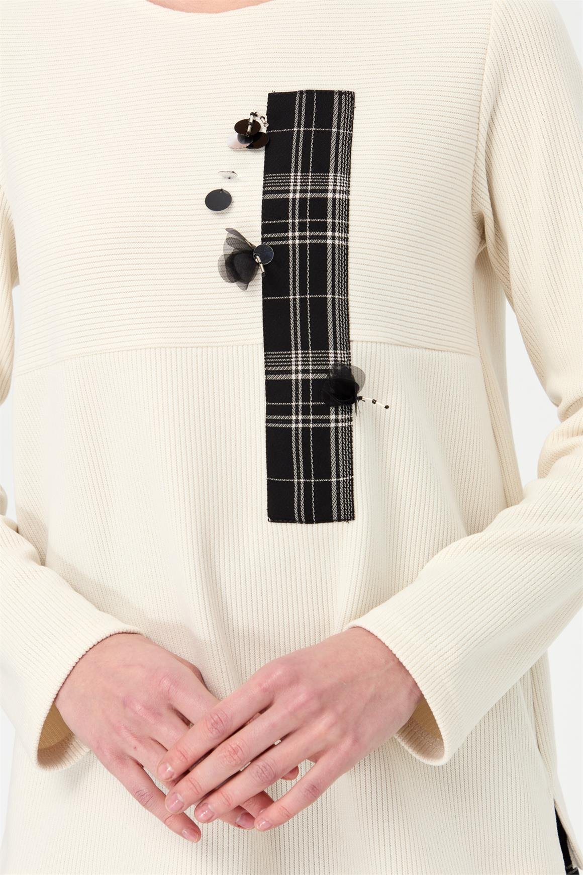 Ekose Desenli Etek Bluz Takım  Siyah