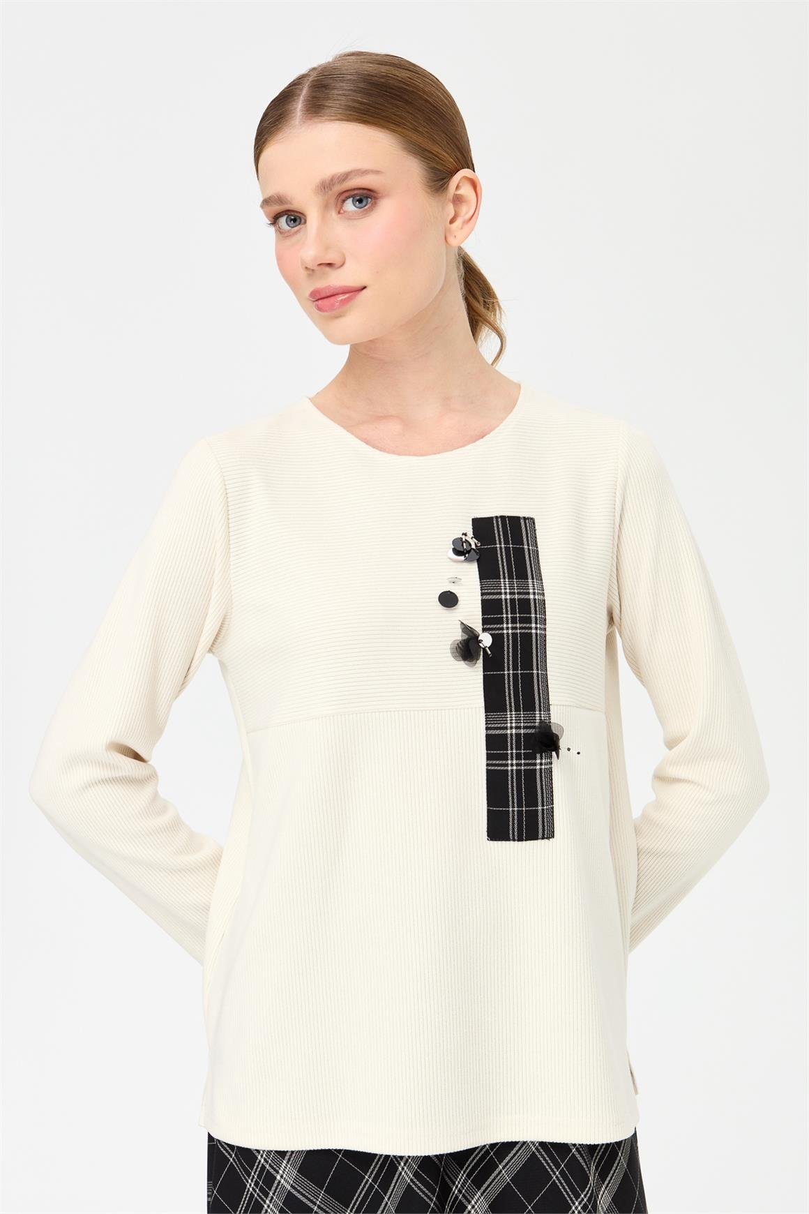 Ekose Desenli Etek Bluz Takım  Siyah