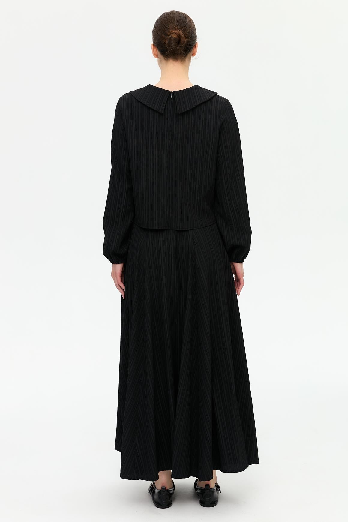 Wide Collar Skirt Suit - Black