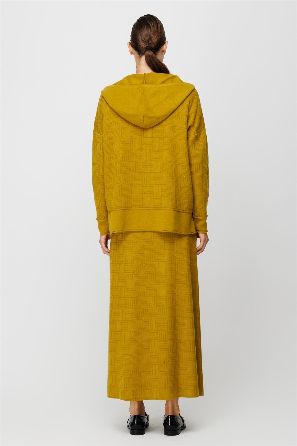 Hasır Desenli Triko Etekli Takım  Fıstık Yeşili