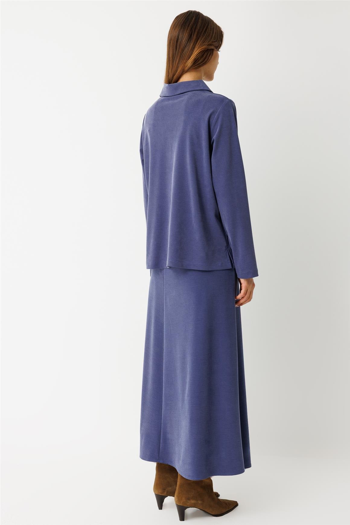 İri Düğmeli Etekli Takım  İndigo