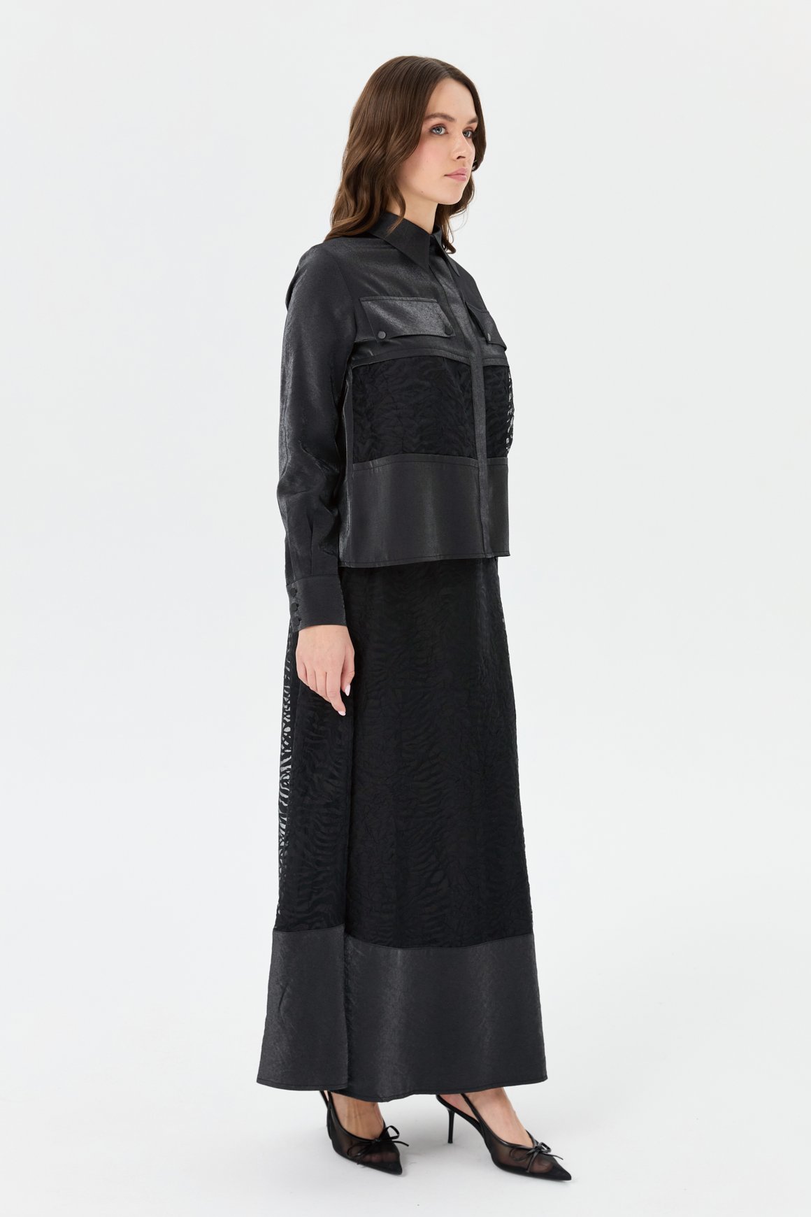 Jakar Kumaş Garnili Etekli Takım  Siyah