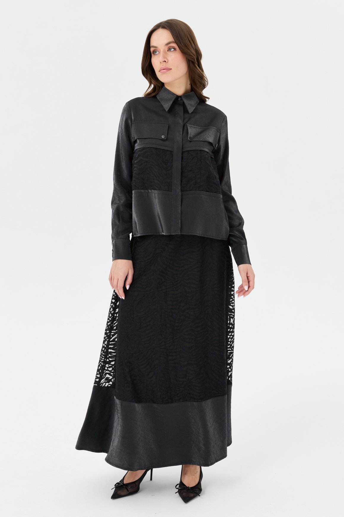 Jakar Kumaş Garnili Etekli Takım  Siyah