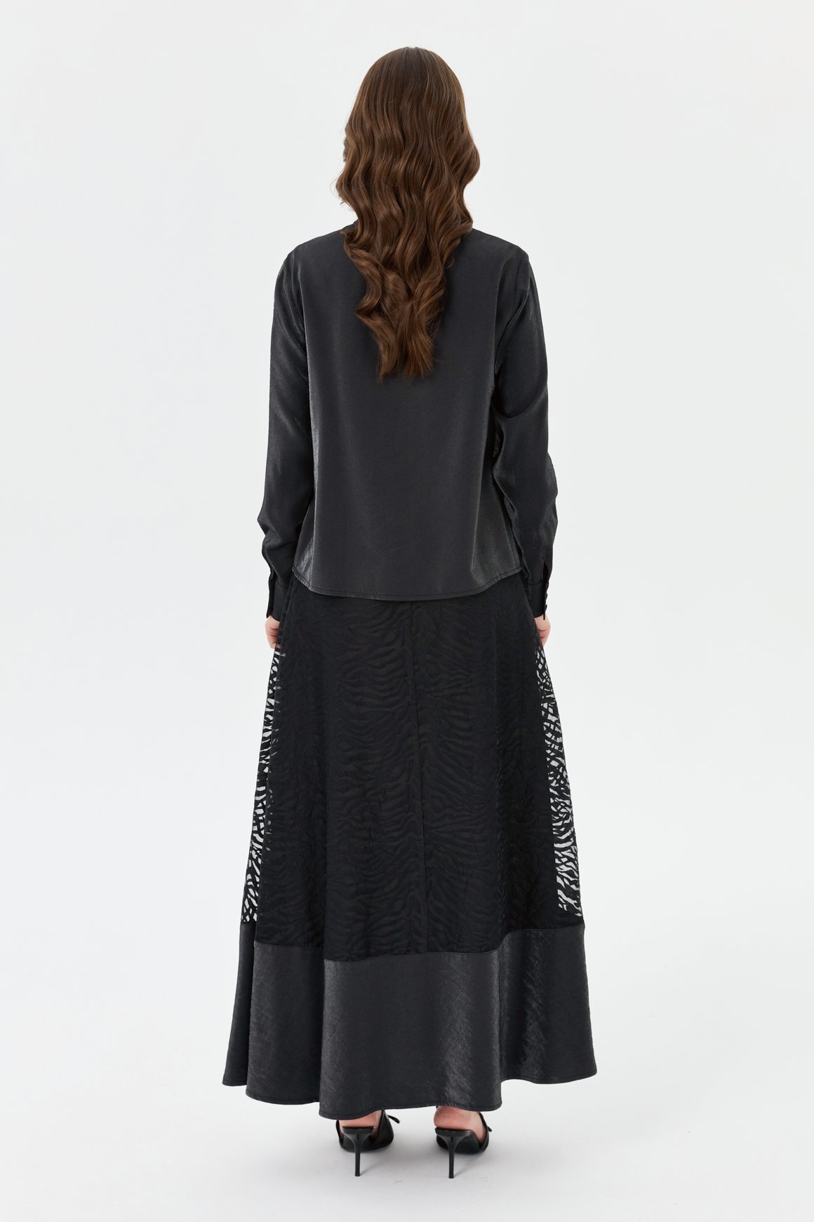 Jakar Kumaş Garnili Etekli Takım  Siyah