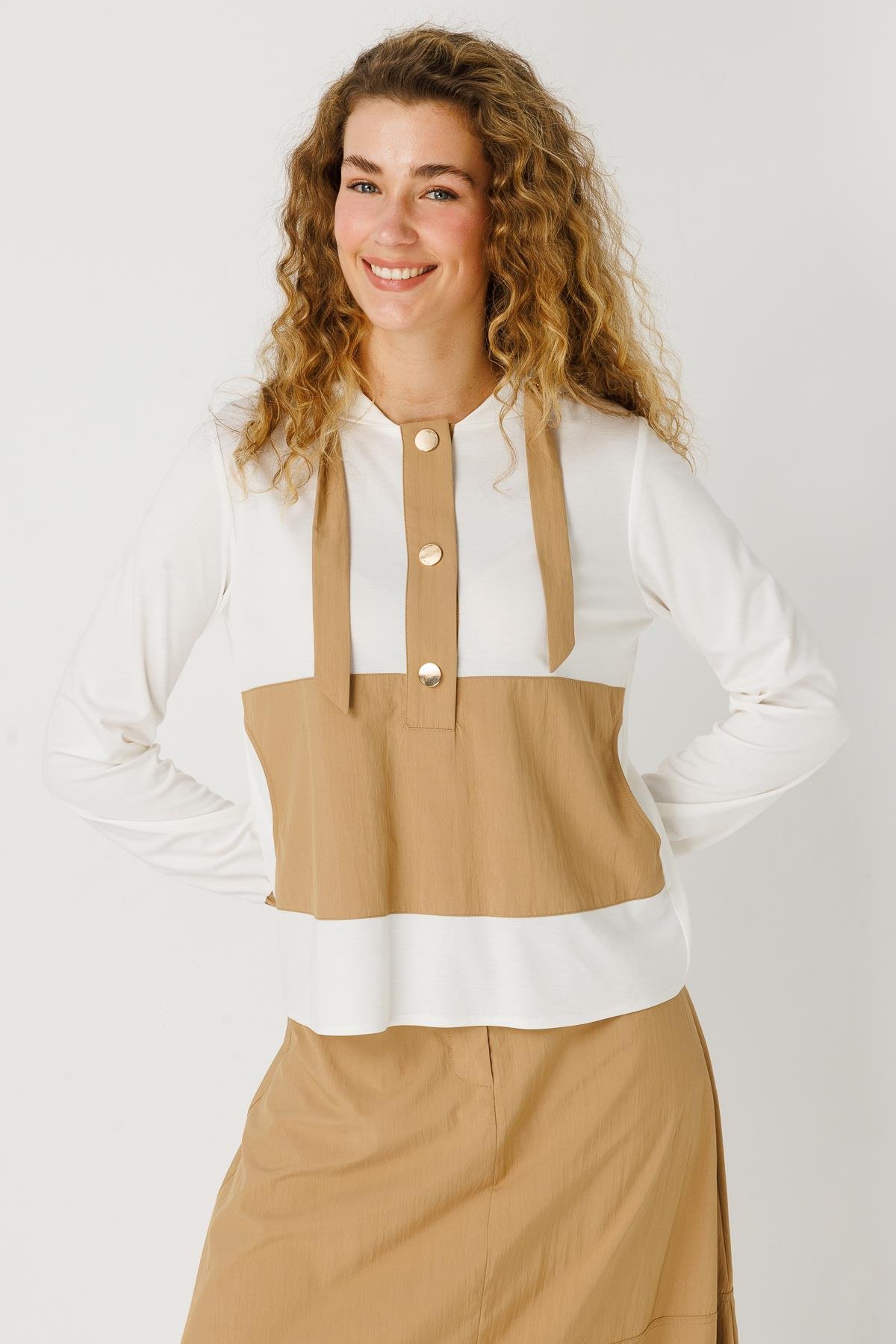 Parachute Fabric Skirt and Sweatshirt Set - Camel