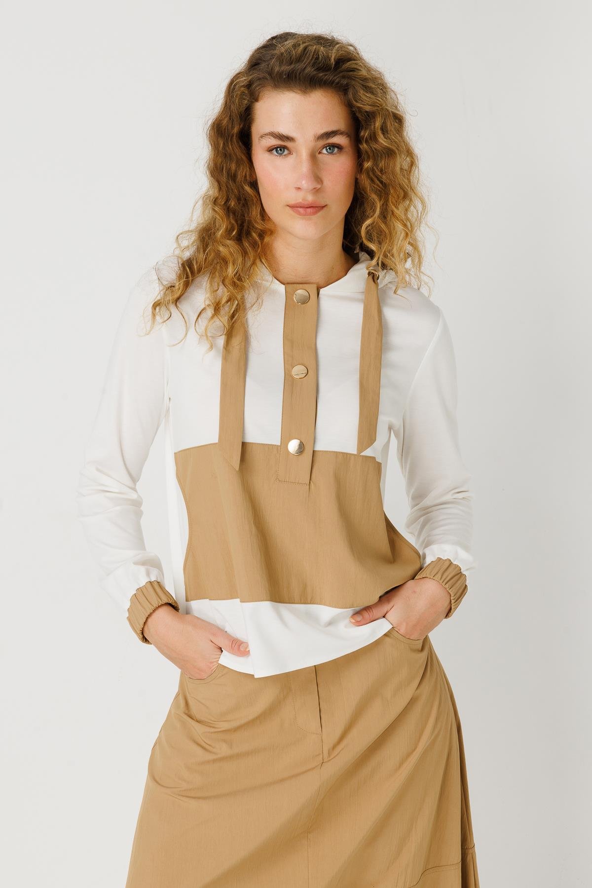 Parachute Fabric Skirt and Sweatshirt Set - Camel