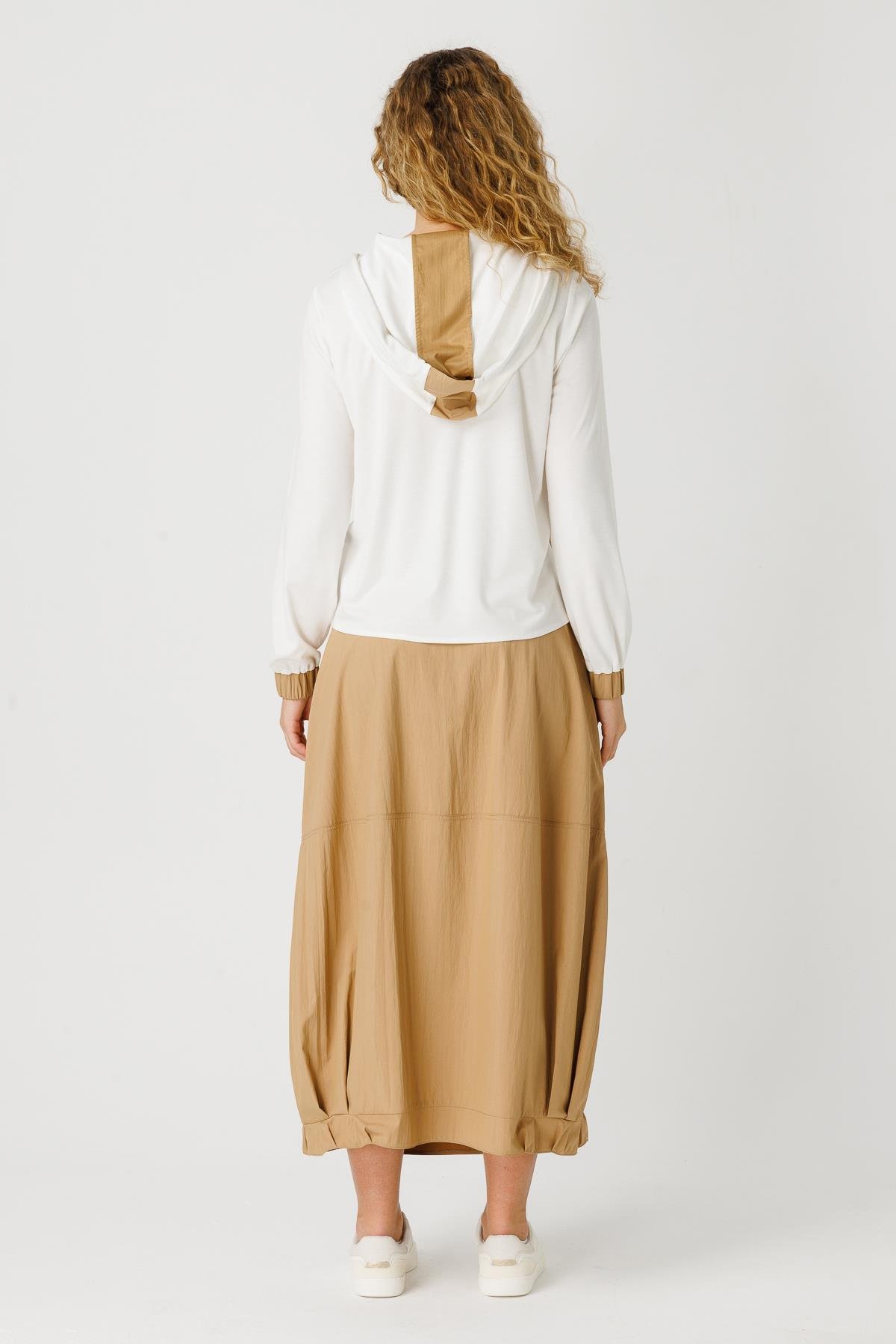 Parachute Fabric Skirt and Sweatshirt Set - Camel