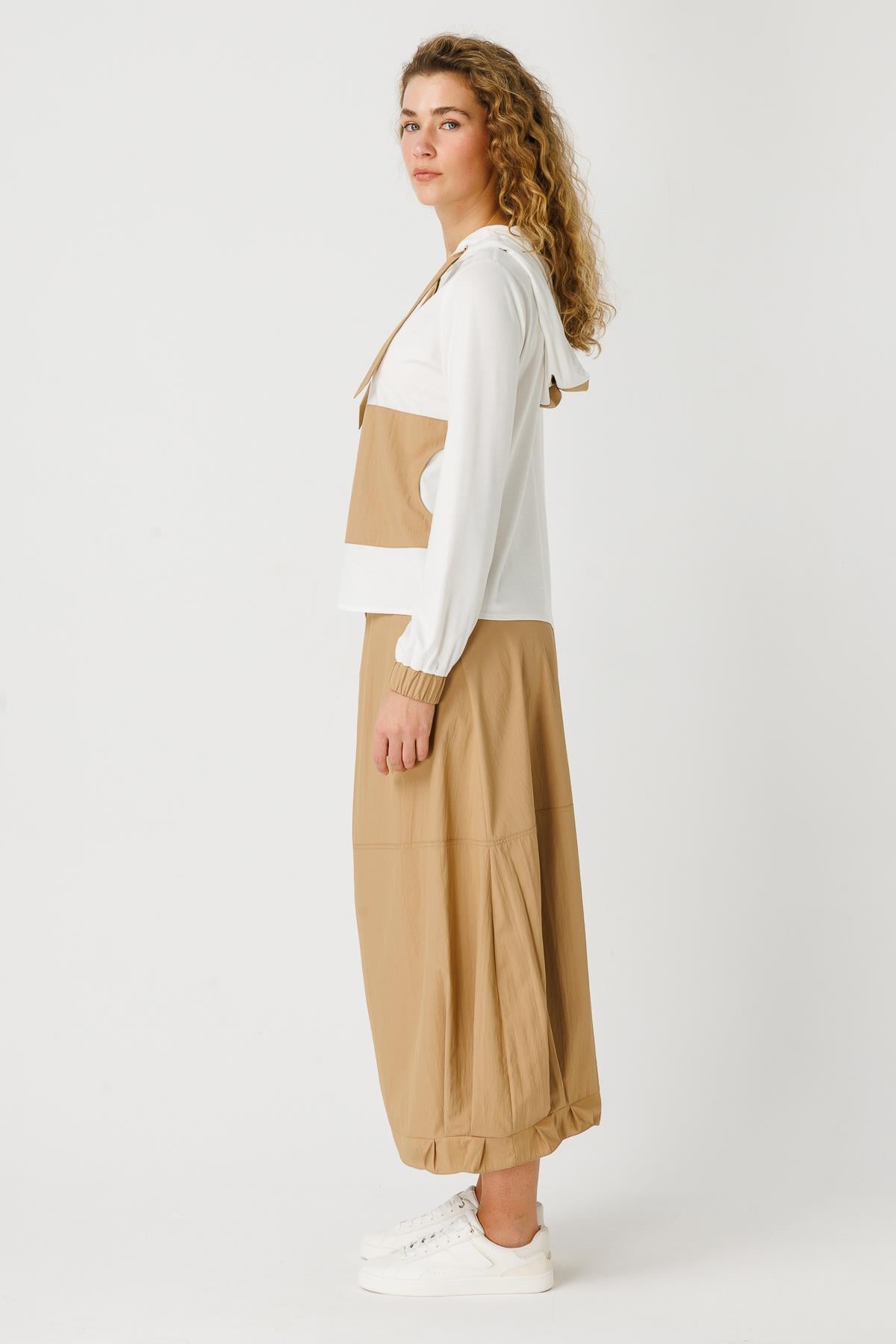 Parachute Fabric Skirt and Sweatshirt Set - Camel