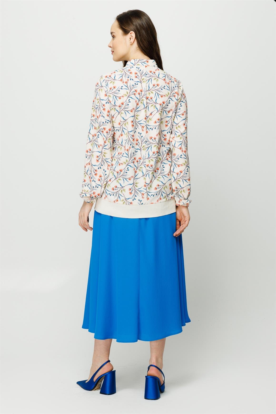 Sarmaşık Desenli Etek Bluz Takım  Turkuaz