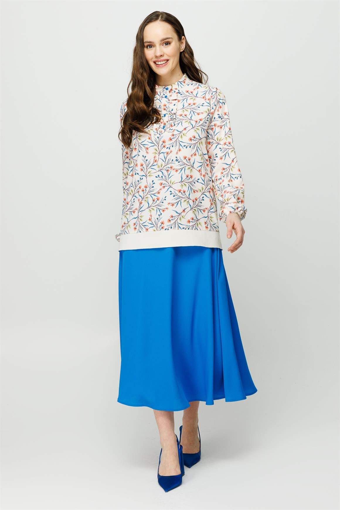 Sarmaşık Desenli Etek Bluz Takım  Turkuaz