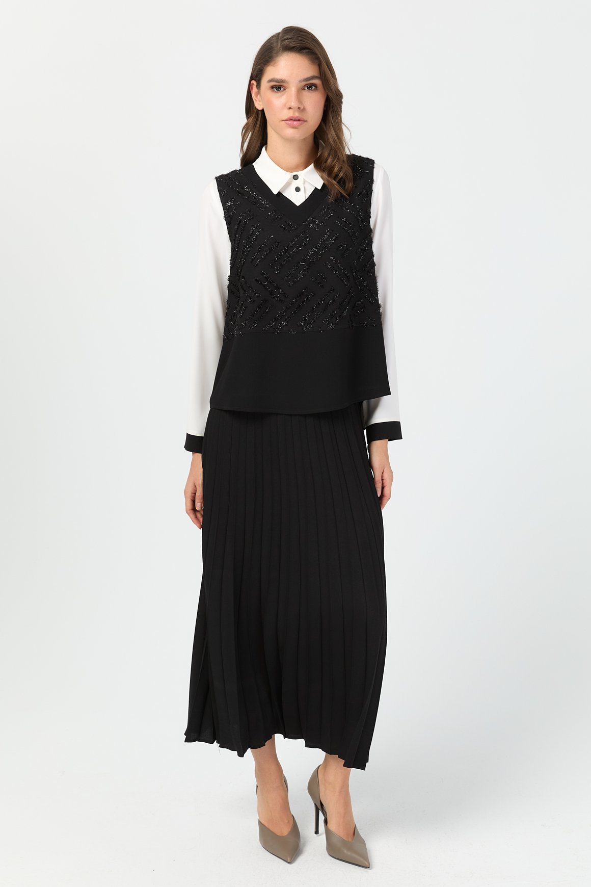 Tunik Süeter Piliseli Etekli Takım  Siyah