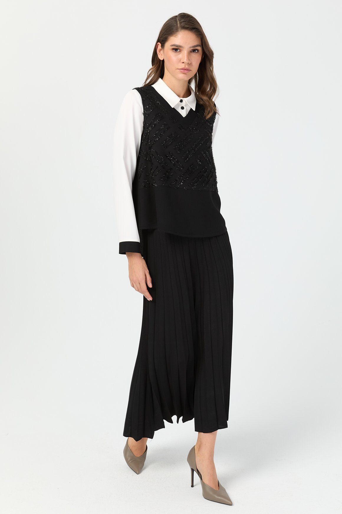 Tunik Süeter Piliseli Etekli Takım  Siyah