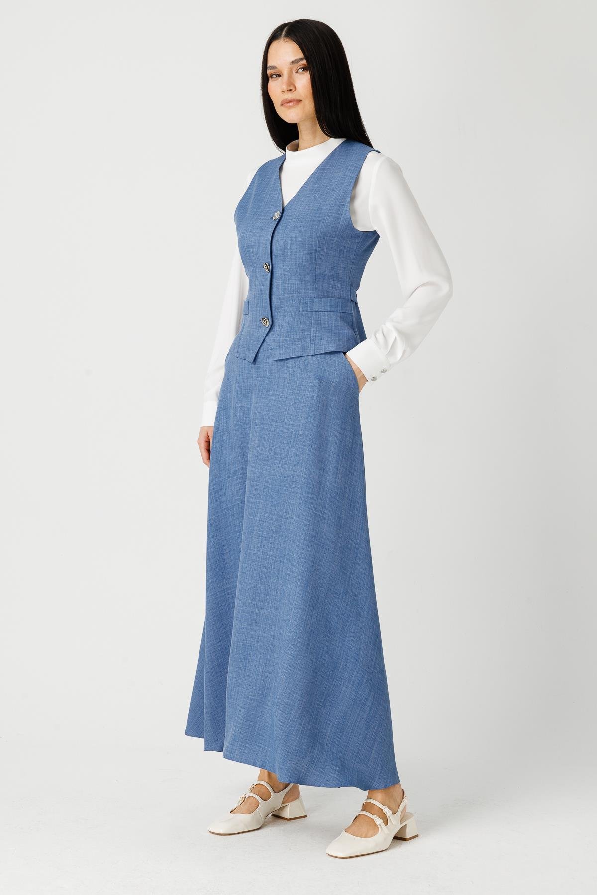 Yelek Etek Bluz Takım  İndigo