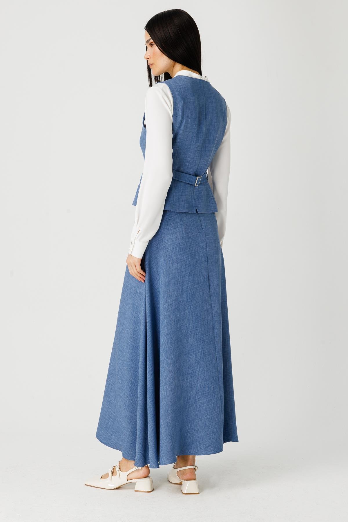 Yelek Etek Bluz Takım  İndigo