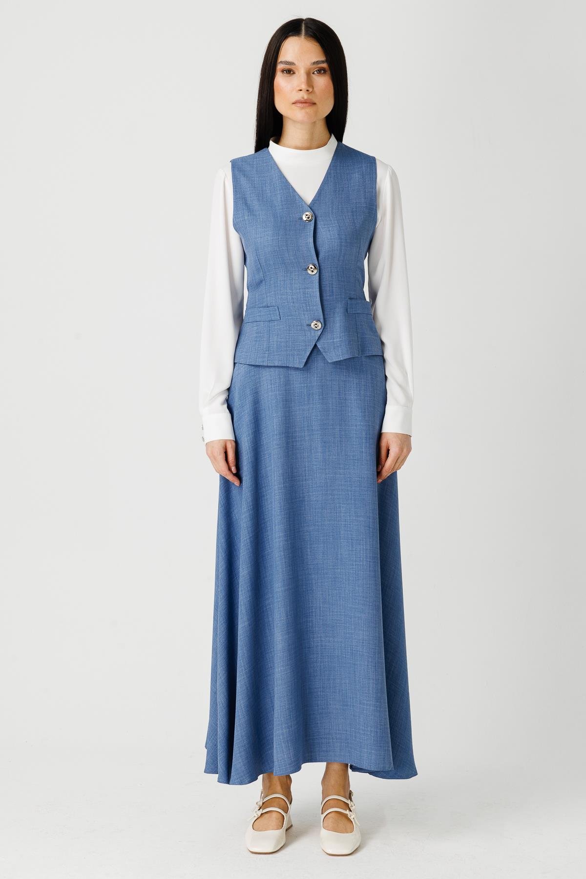 Yelek Etek Bluz Takım  İndigo