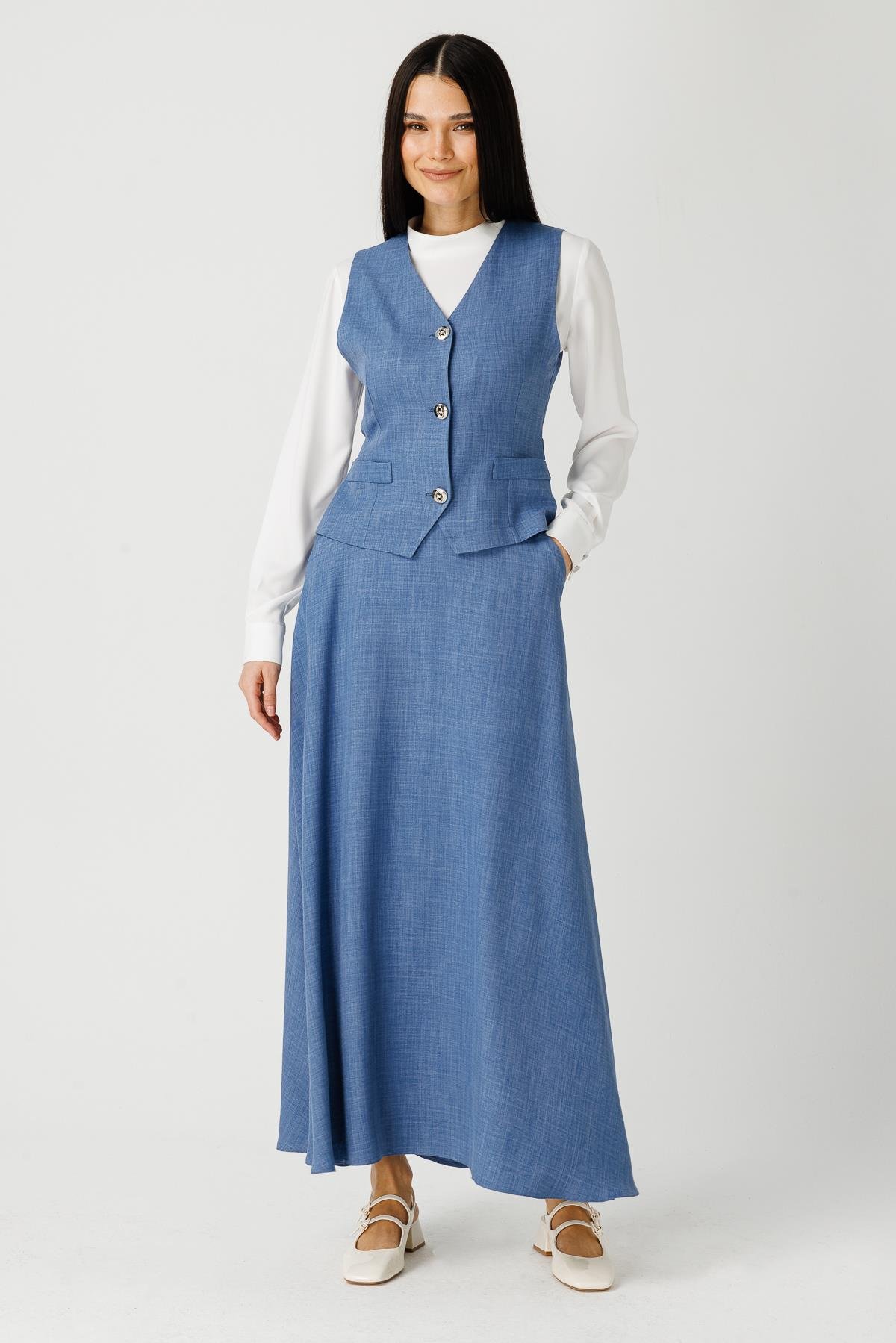 Yelek Etek Bluz Takım  İndigo