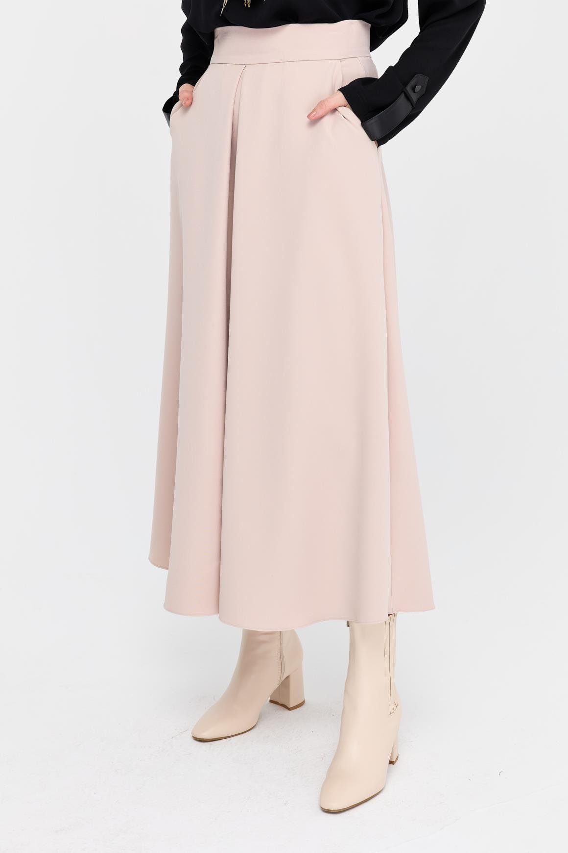 Önden A pileli Etek  Taş